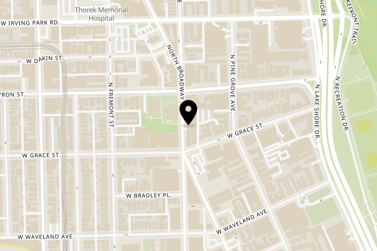 Map showing the location of Good Times Brewery + Kitchen on 3827 N Broadway in Chicago